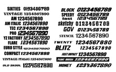 Husqvarna Camo Factory Backing Pre-Printed Number Decal Set - choisissez votre nom, # , coloris 