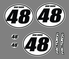 Set of 3 Vintage mx Custom Pre Printed Number plate Backgrounds Ovals Am Italic (Decals only)Custom colors wb