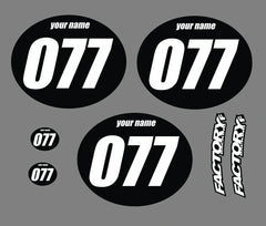 Set of 3 Vintage mx Custom Pre Printed Number plate Backgrounds Ovals Achen Series (Decals only) Custom colors