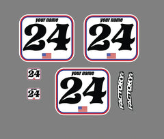 Set of 3 Custom USA FLAG Flat track Number Plate Backgrounds (Decals only) Choose number styles, Colors and more